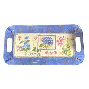 Decorative Floral Hydrangea Melamine Serving Tray With Handles Made in Italy